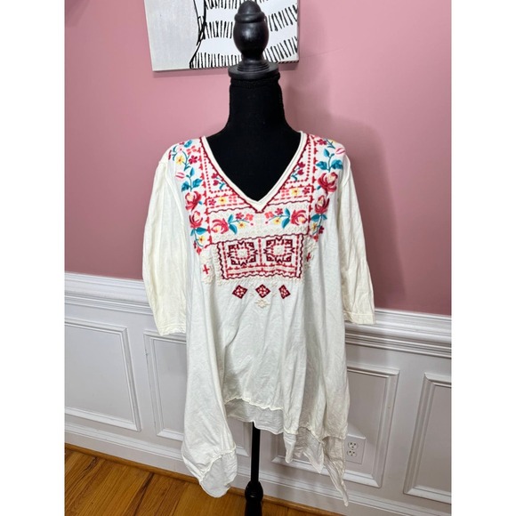 Johnny Was Embroidered Cotton Tunic Top Medium Pullover Embroidered 3/4 Sleeve - Picture 3 of 10